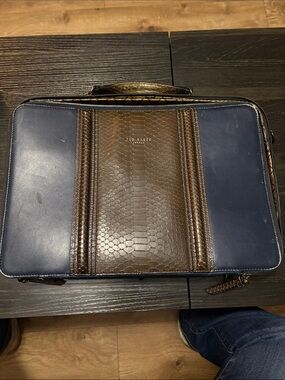 Ted Baker Navy & Brown Leather Laptop Briefcase